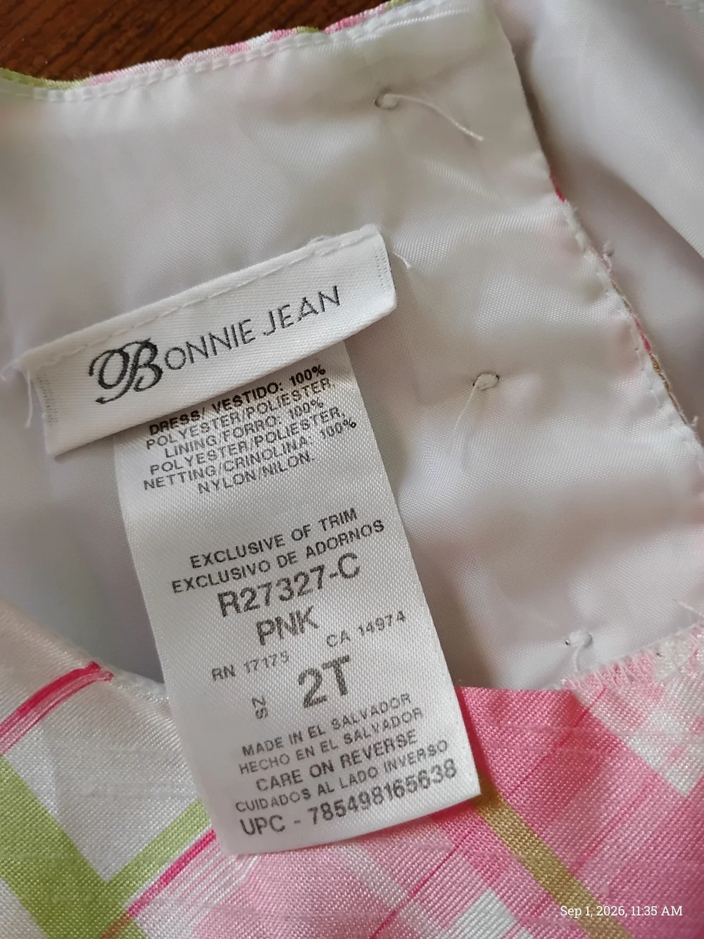 Bonnie Jean Pink Plaid Floral Sash Dress